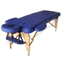 Camilla plegable de madera Kinefis Standard: dos cuerpos, ligera y resistente, cabezal regulable 186 x 60 cm (Azul) Outlet